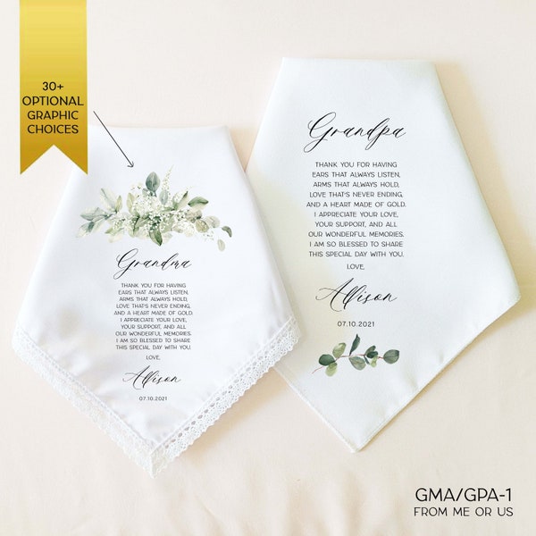 Grandmother of the Bride or Groom Gift, Grandfather of the Bride or Groom Gift, Personalized Wedding Handkerchief Gift for Grandparents