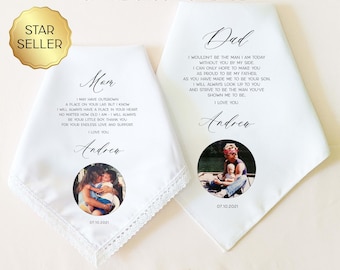 CUSTOM PHOTO Wedding Gift for Parents of the Groom, Personalized Wedding Handkerchief, Mother of the Groom Gift, Father of the Groom Gift