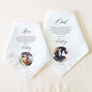 CUSTOM PHOTO Wedding Gift for Parents, Personalized Wedding Handkerchief, Mother of the Bride Gift, Father of the Bride Gift, Parents Gift