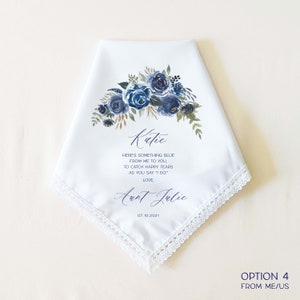 SOMETHING BLUE for Bride Personalized Wedding Handkerchief Gift for Bride, Something Blue Gift for Bridal Shower, Gift for Bride to Be Option 4 Me/Us