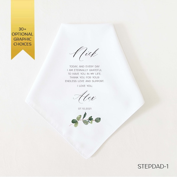 Stepfather of the Bride Gift, Stepfather of the Groom Gift, Personalized Wedding Handkerchief, Wedding Gift for Stepdad, Gift for Bonus Dad
