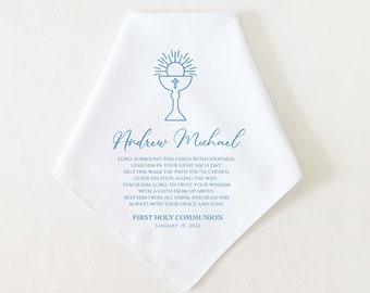 PICK YOUR MESSAGE Personalized First Communion Handkerchief Gift for Boy, First Holy Communion Gift for Godson, Grandson, Son, Nephew