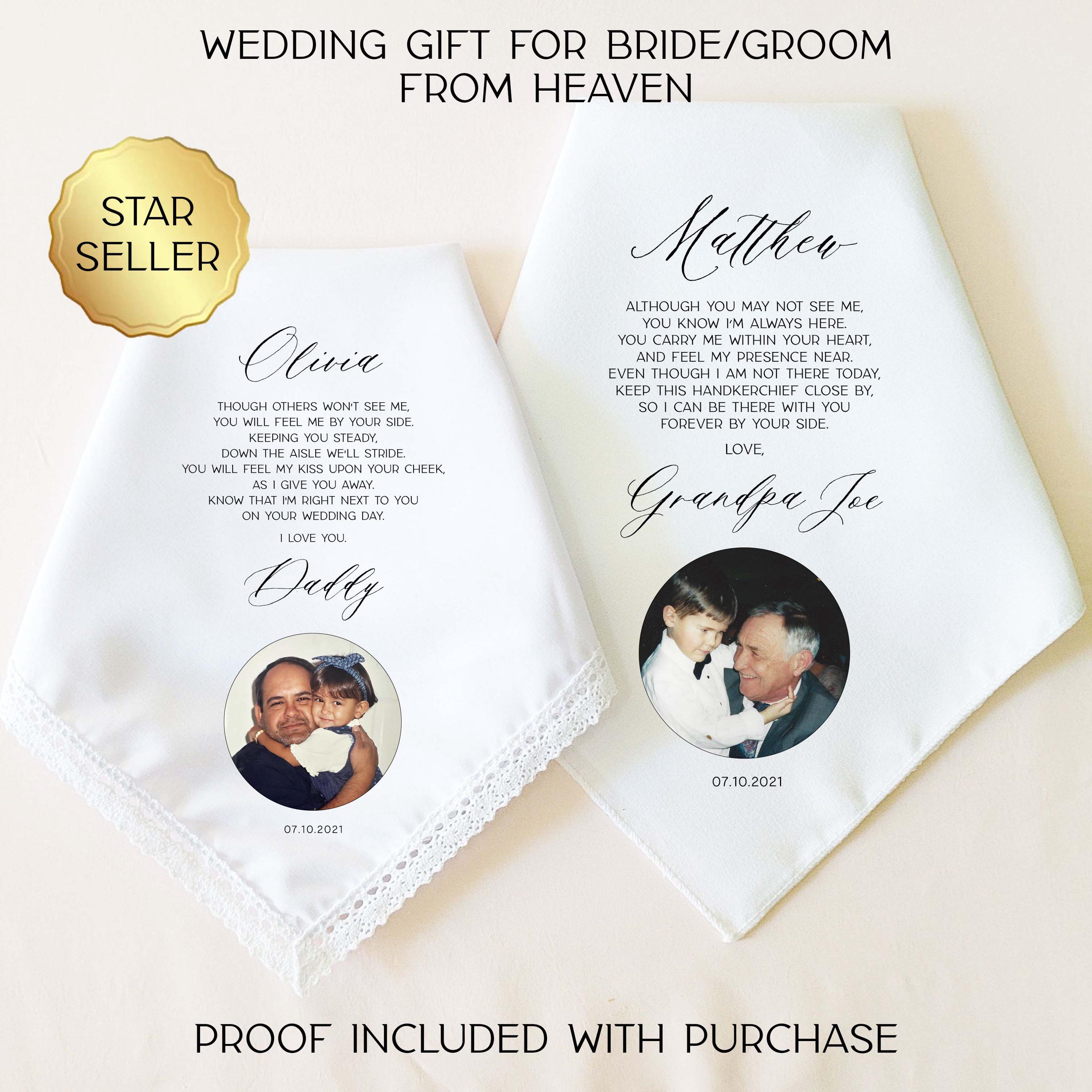 CUSTOM PHOTO Memorial Wedding Gift for Bride, for Groom, Memorial Wedding Handkerchief from Deceased Parent, Grandparent, Lost Loved One