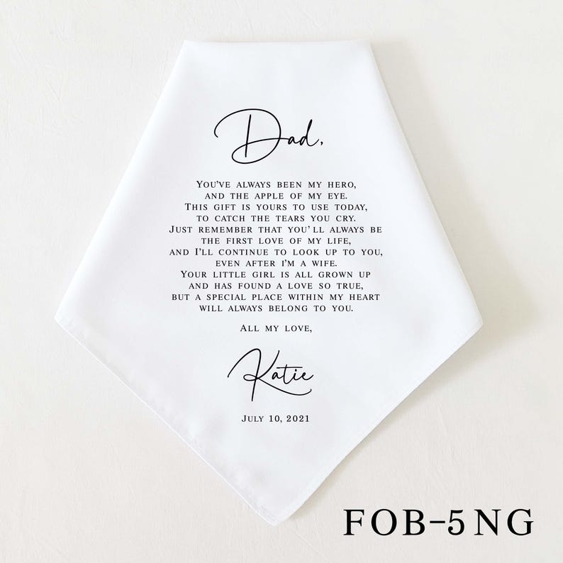 Father of the Bride Gift, Mother of the Bride Gift, Personalized Wedding Handkerchief, Wedding Gifts for Parents, Wedding Keepsake FOB-5NG ONLY