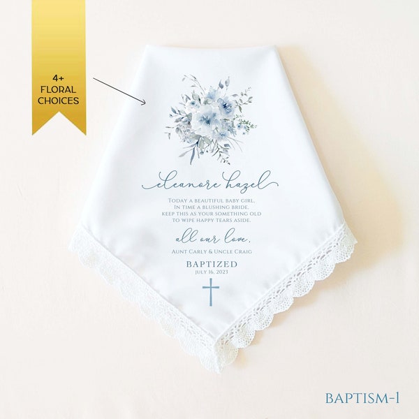 Baptism Gift Girl, Catholic, Baptism Handkerchief, Gift from Godparents, Gift from Grandparents, Christening Gift Girl, Dedication Gift Girl