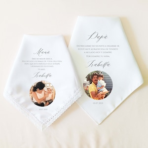 CUSTOM PHOTO SPANISH Mother of the Bride Gift, Father of the Bride Gift, Wedding Handkerchief, Pañuelo de Boda Para los Padres de la Novia