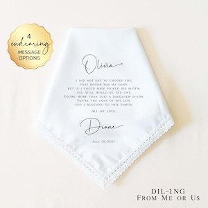 DAUGHTER IN LAW Wedding Gift from Mother In Law, Personalized Wedding Handkerchief, Gift for Daughter In Law on Wedding Day from In Laws