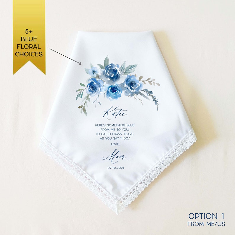 SOMETHING BLUE for Bride Personalized Wedding Handkerchief Gift for Bride, Something Blue Gift for Bridal Shower, Gift for Bride to Be Option 1 Me/Us
