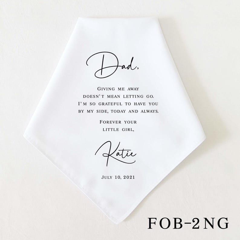Father of the Bride Gift, Mother of the Bride Gift, Personalized Wedding Handkerchief, Wedding Gifts for Parents, Wedding Keepsake FOB-2NG ONLY