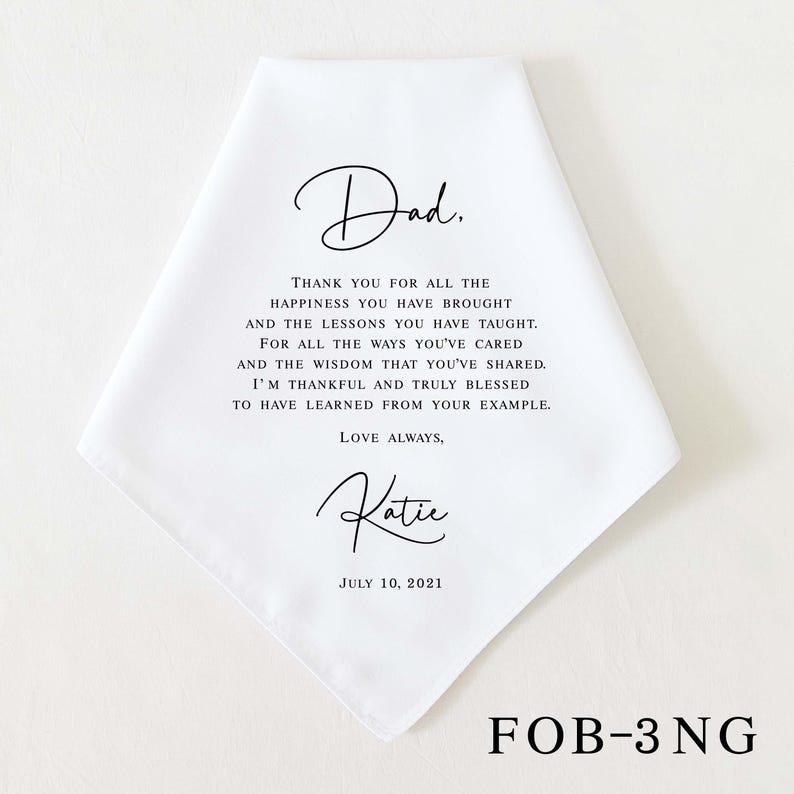 Father of the Bride Gift, Mother of the Bride Gift, Personalized Wedding Handkerchief, Wedding Gifts for Parents, Wedding Keepsake FOB-3NG ONLY