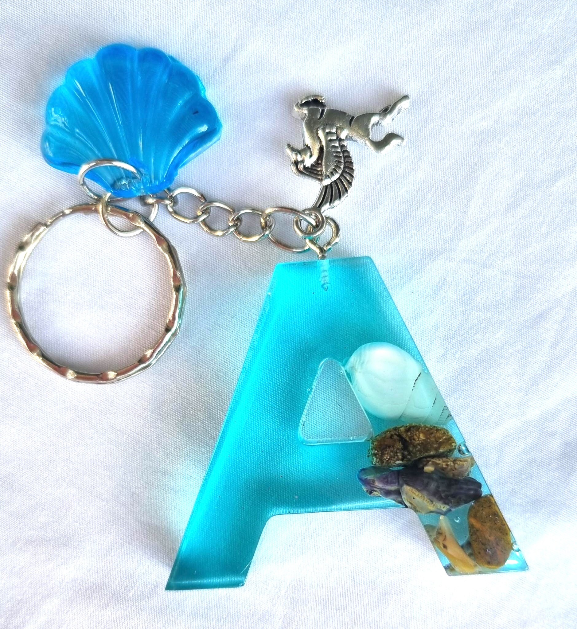 Resin Beach Key Chain Letters Alphabet Silver Name Key Ring Kids School ...