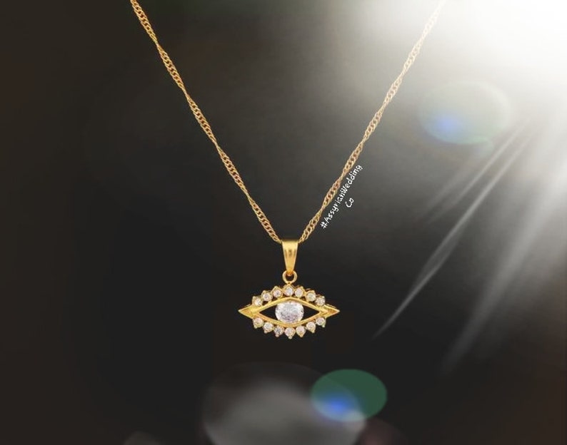 Gold Plated Evil Eye Pendant Necklace Etsy