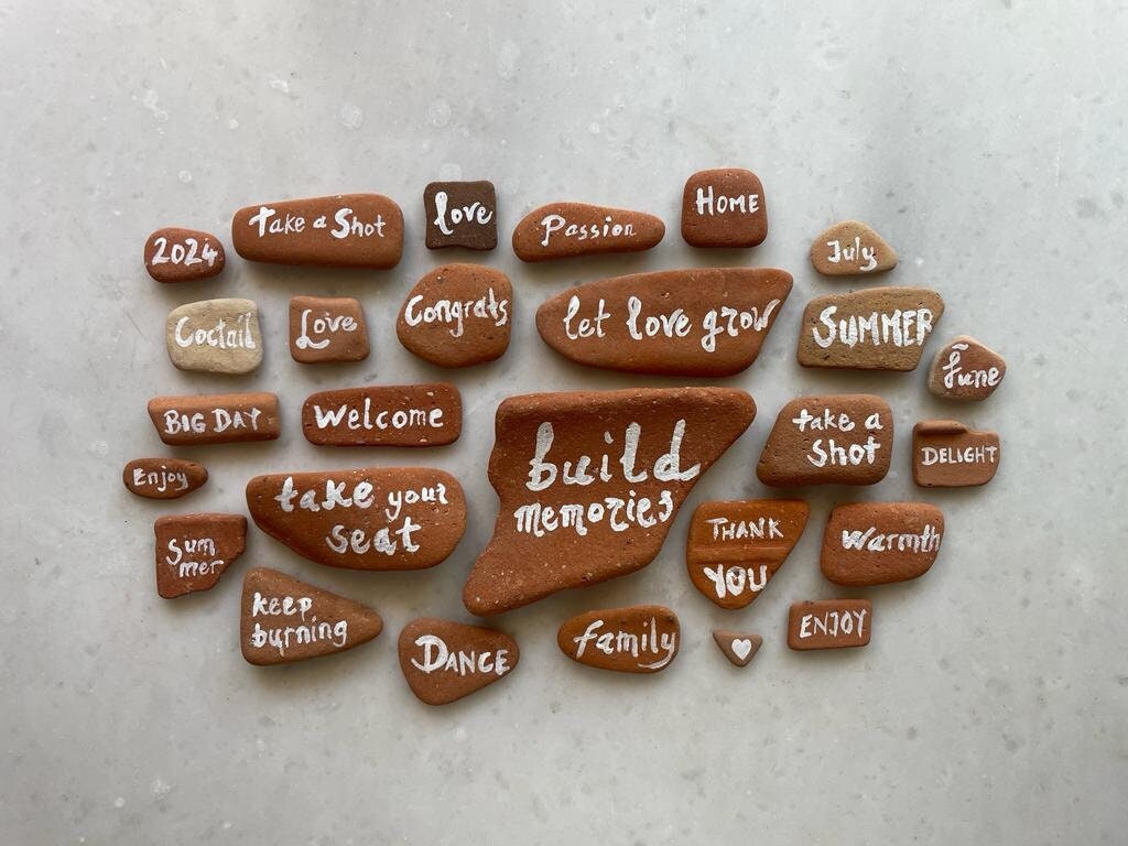 Outdoor Wedding Decor, 27 Pieces Terracotta Tiles, Wedding Day Words, Hand Lettered Signs, Summer Wedding Party Ornamentation, Sanded Bricks