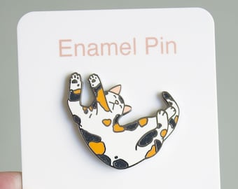 Falling calico cat hard enamel pin