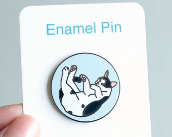 Falling tuxedo cat hard enamel pin