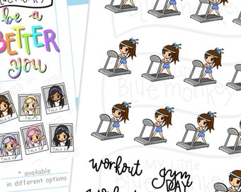 Kawaii Girl Treadmill Sticker - Running Sticker, Exercise Sticker, Workout Planner Stickers, Gym Day Stickers - Planner Stickers (TALA019)