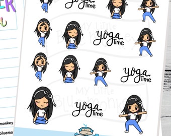 Pegatinas para planificador de yoga de chica kawaii: pegatinas para planificador de yoga, pegatinas para ejercicios, pegatinas para planificador de entrenamiento, pegatinas para estiramientos (TALA023)
