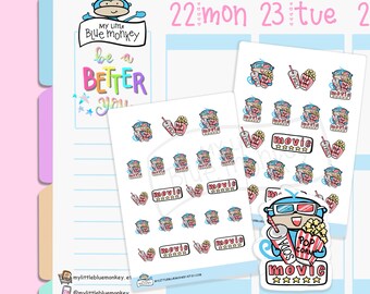 Movie Time Planner Stickers | Movie Planner Stickers | Handdrawn Stickers  (MBM001)