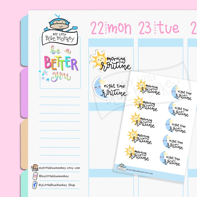 Morning Routine Stickers, Night Time Routine Stickers, Hand Lettering ...