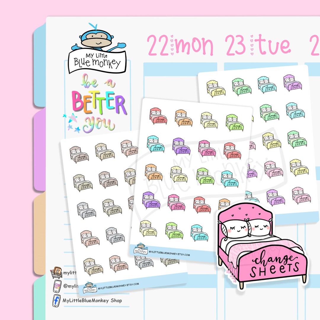 Change Sheets Doodle Icon Stickers Bed Sheets, Change Bedding, Planner ...