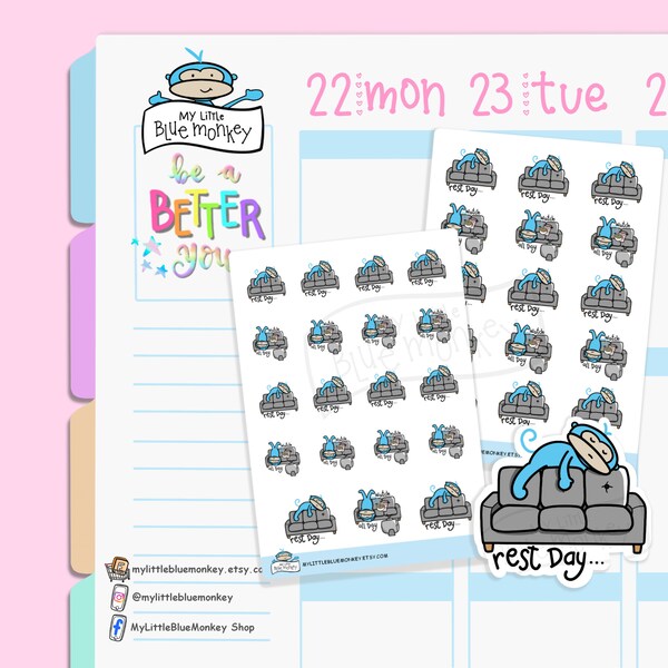 Blue Monkey Rest Day Planner Stickers - Binge Watch Planner Stickers (MBM046)