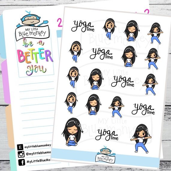 Kawaii Girl Yoga Planner Sticker - Yoga Planner Sticker, Exercise Sticker, Workout Planner Stickers, Stretch Stickers (TALA023)