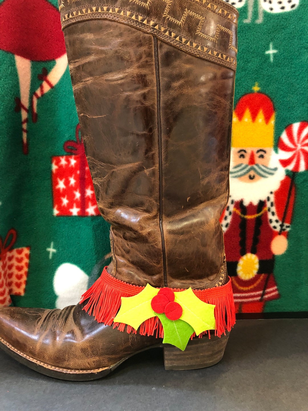 Ugly Christmas Wearables Boot Wrap With Fringe and Holly Etsy