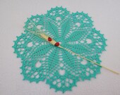 Round aqua crochet doily (24 cm or 9.44 quot ), round tablecloth, green home decoration, gift, table centrepiece, coffee tablecloth, coaster