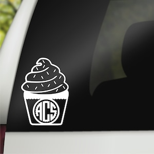 Cupcake Decal, Cupcake Monogram, Baker Gift, Glitter Vinyl Decal, Laptop Decal image 1