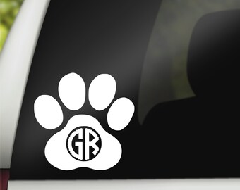 Paw Print Monogram Decal, Dog Paw Decal, Fur Mama Gift, Tumbler Decal, Laptop Decal