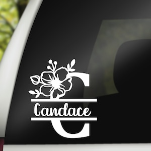 Monogram Initial Decal, Personalized Name Decal, Flower Decal, Single Letter Decal, Tumbler Decal