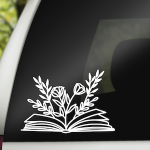 Flower Book Decal, Floral Decal, Librarian Gift, Book Lover Gift, Reading Decal, Car Decal, Laptop Decal