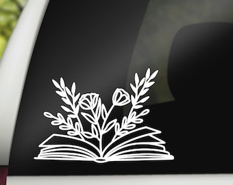 Flower Book Decal, Floral Decal, Librarian Gift, Book Lover Gift, Reading Decal, Car Decal, Laptop Decal