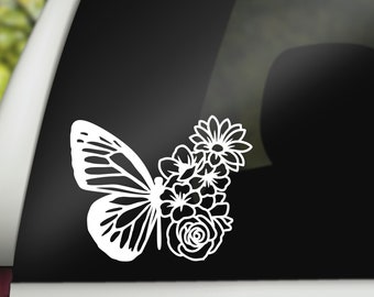 Butterfly Flower Decal, Floral Decal, Tumbler Decal, Gift for Teen, Girly Car Decal