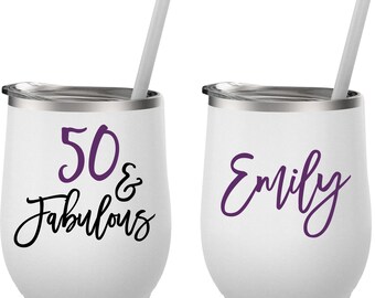 50th Birthday Wine Tumbler, 50th Birthday Gift Mom, 50th Birthday Women, Birthday Wine Cup, Milestone Birthday