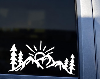 Mountain Sun Vinyl Decal, Nature Lover Gift, Outdoor Tumbler Sticker