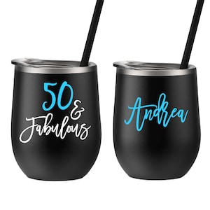 50th Birthday Wine Tumbler, 50th Birthday Gift Mom, 50th Birthday Women, Birthday Wine Cup, Milestone Birthday