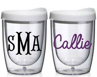 Personalized Monogram Wine Tumbler, Stemless Wine Glass, Wine Sippy Cup, Gift for Friend