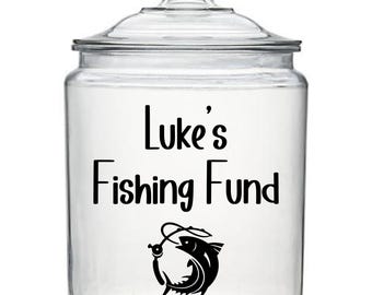Personalized Fishing Fund Jar Decal, DIY Savings Gift