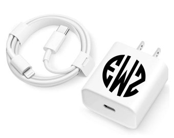 Charger Decal, iPhone Charger, Cell Phone Charger, Phone Charger Decal, Monogram Decal