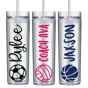 Personalized Sports Tumbler with Straw, Coach Gift, Sports Team Gift, Volleyball Tumbler, Kids Sports Bottle