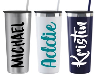 Monogram Tumbler With Straw, Stainless Steel Name Tumbler, Personalized Drink Cup