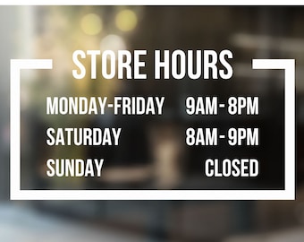 Store Hours Decal, Window Hours Decal, Storefront Decal, Business Door Decal, Business Hours