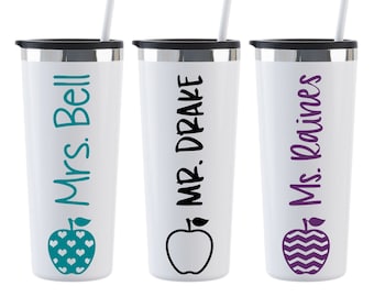 Personalized Tumbler with Apple, Teacher Appreciation Gift, New Teacher Gifts