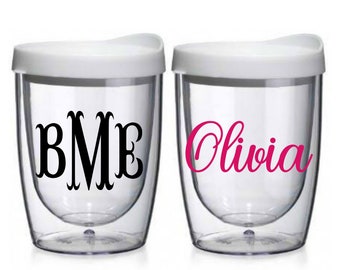 Personalized Monogram Wine Tumbler, Stemless Wine Glass, Wine Sippy Cup, Gift for Friend