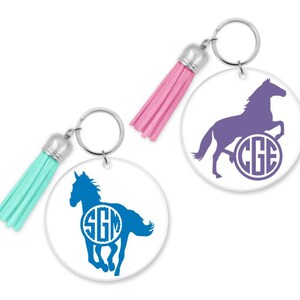 Horse Keychain Monogram Key Holder With Tassel Equestrian Gift