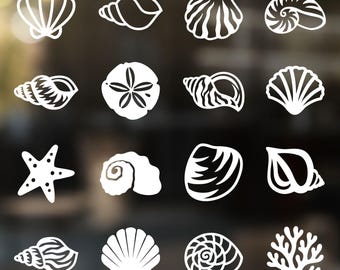 Set of Seashell Decals, Beach Theme Car Decal, Coastal Aesthetic