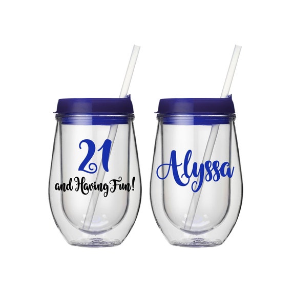 21st Birthday Wine Glass, 21st Birthday Gift for Her, Wine Tumbler With  Straw 