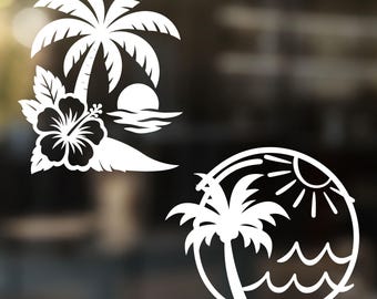 Palm Tree Beach Decal, Tropical Car Decal, Nature Lover Gift
