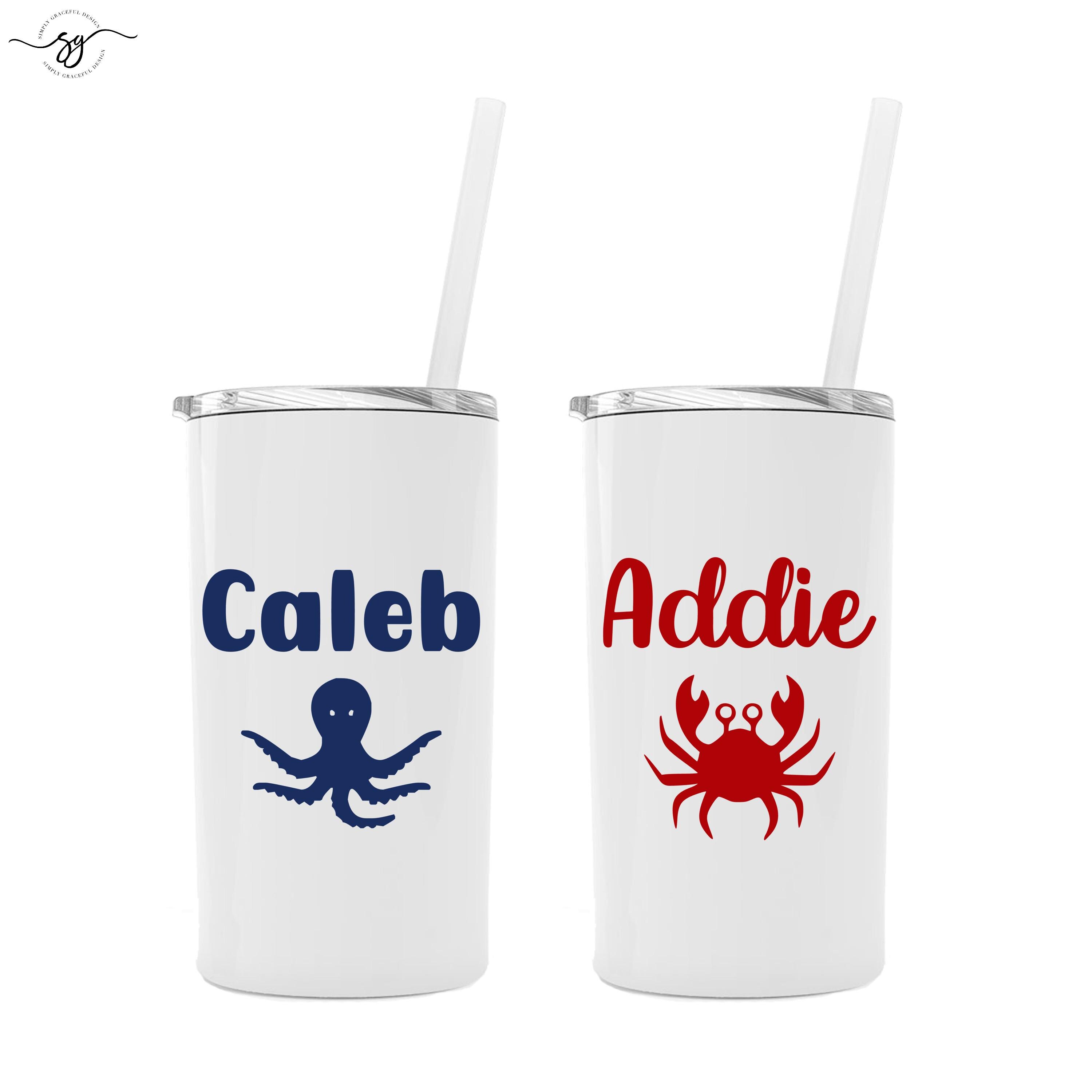 Kids Beach Tumbler with Straw, Vacation Cups, Family Trip Gift, Kids Name Tumbler